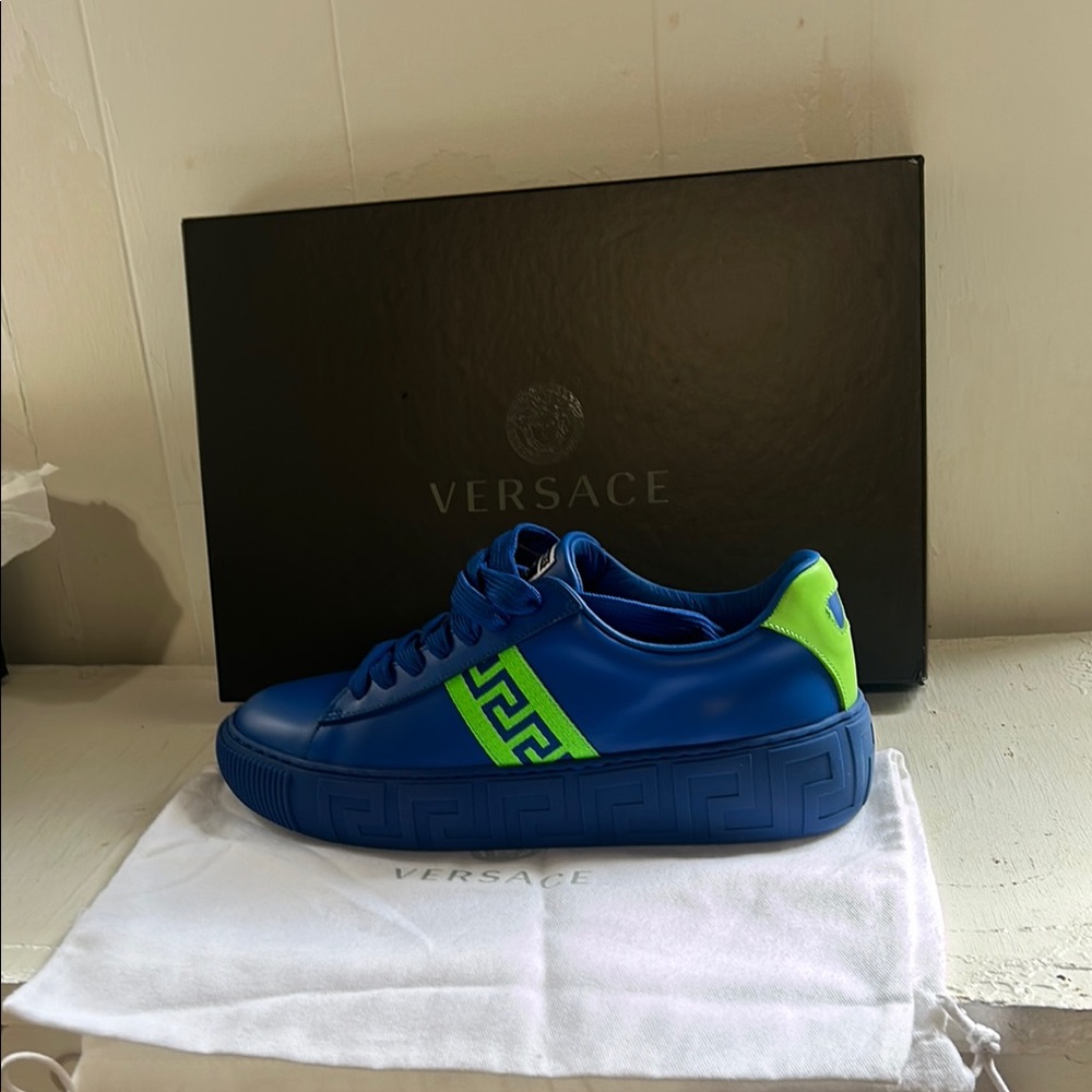 Versace Electric Blue and Neon Green Sneakers